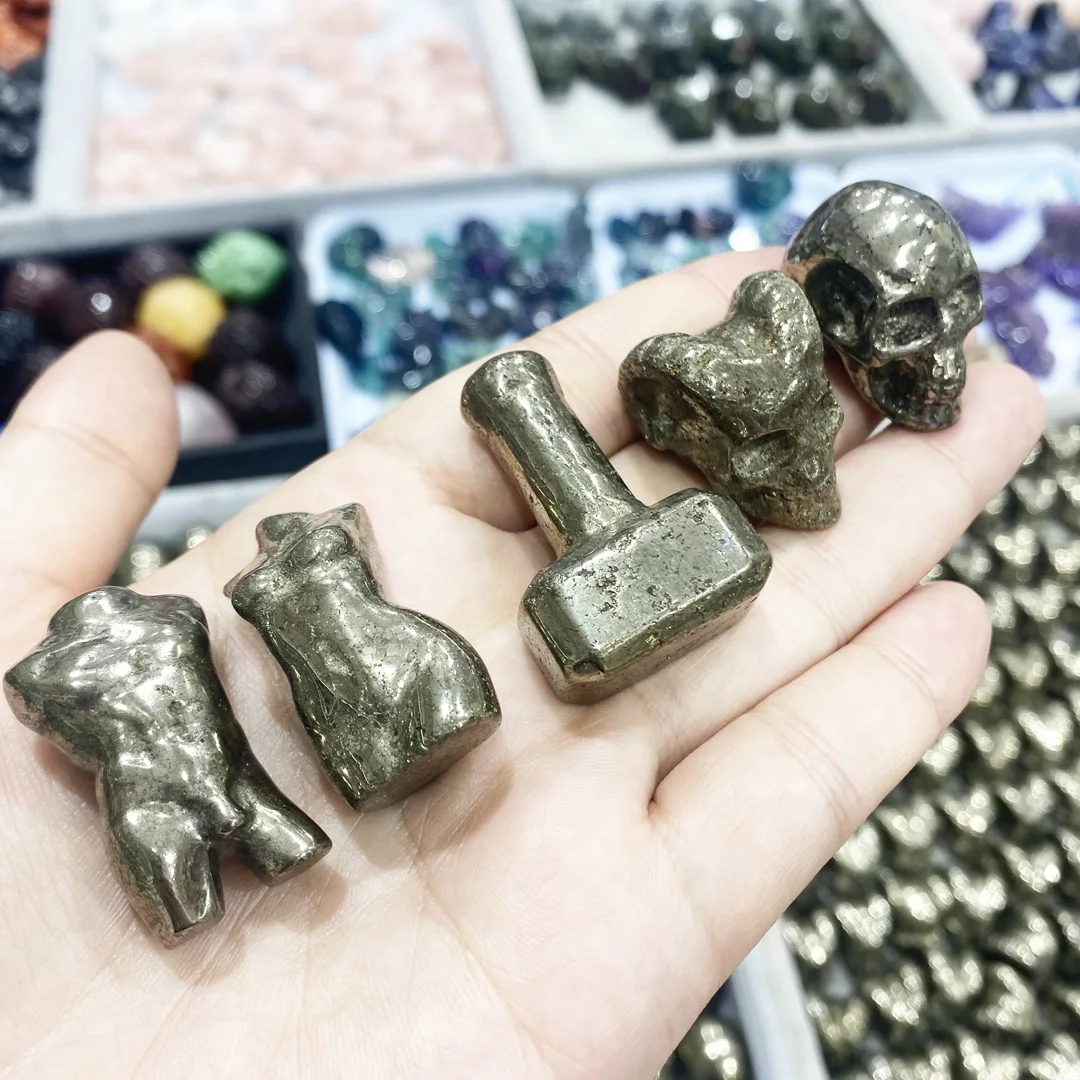 

1PC Natural Crystal Quartz Pyrite Model Hammer Skull Shaped Crafts Reiki Stone Jewelry Home Ornament