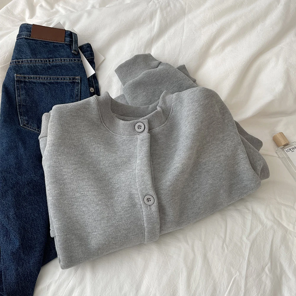 Модная серая бархатная бейсбольная куртка женские свободные пальто с круглым