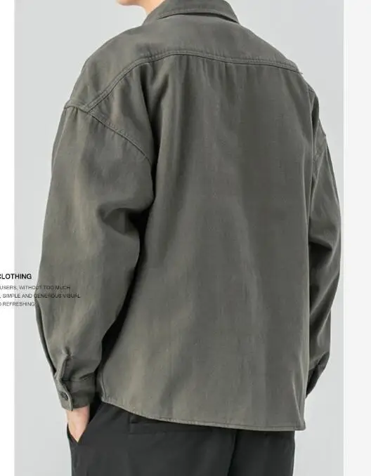 Men Shirt Cargo Shirt Men's Fashion Student Casual Long-Sleeved Shirt Large Pocket Shirts Washed Cotton Workwear