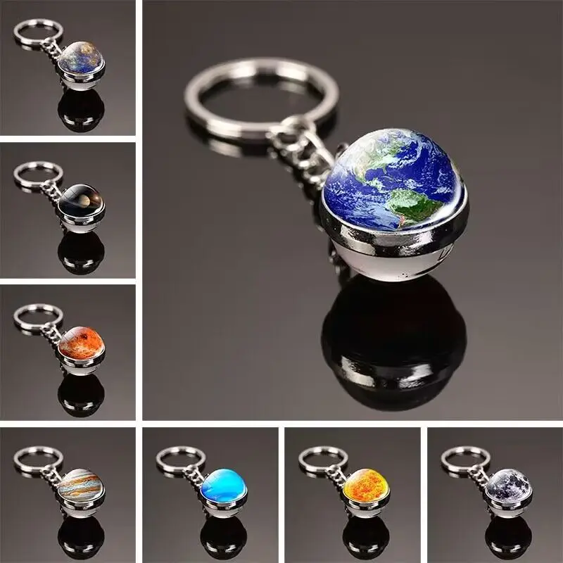 

Solar System Planet Keyring Galaxy Nebula Space Keychain Moon Earth Sun Mars Art Picture Double Side Glass Ball Key Chain