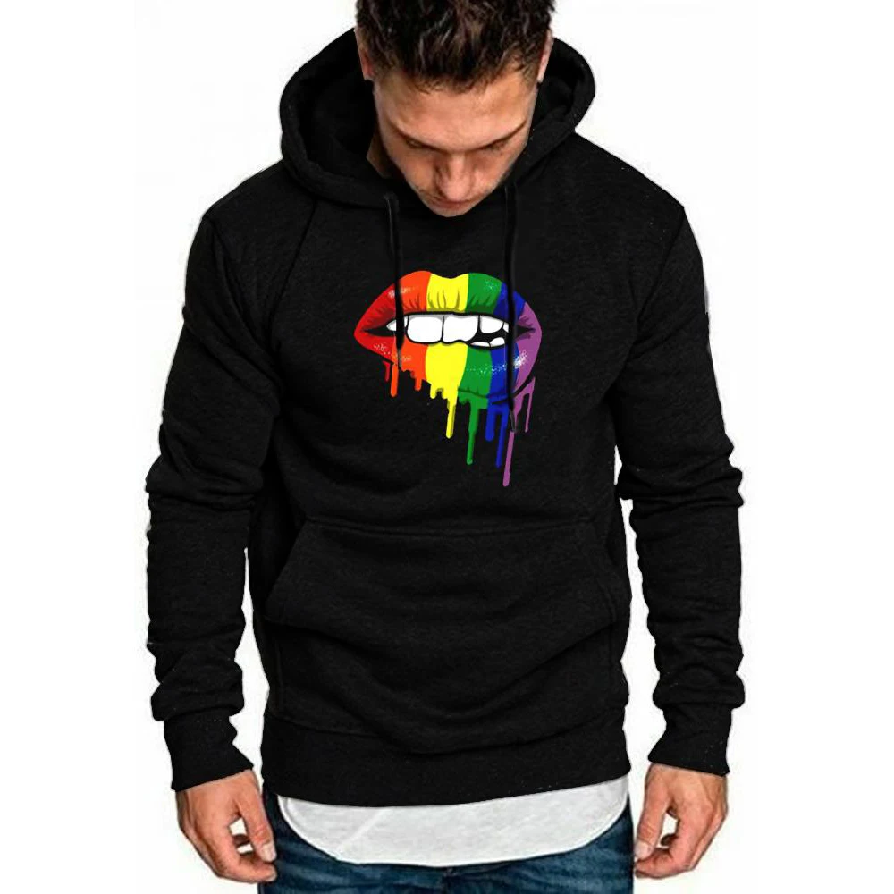 

Badassdude Rainbow Lip Sleeve Printing Men's Casual Hoodie