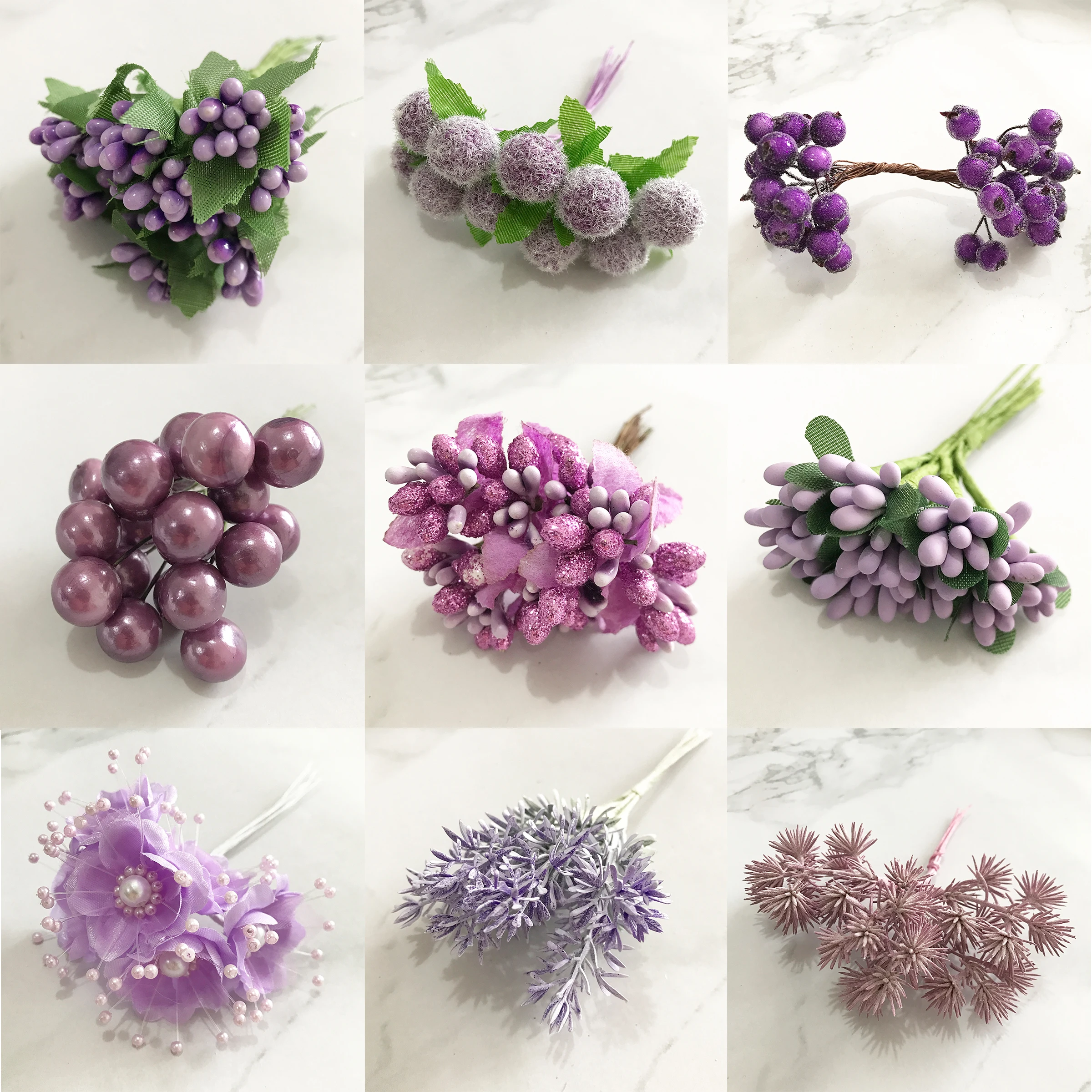 

6/8/10/12/50/70/90pcs Mix Purple Flower Cherry Stamen Berries Bundle DIY Christmas Wedding Cake Gift Box Wreaths Decor