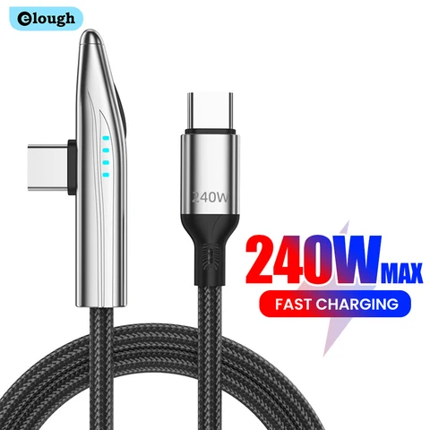 elough 100 Вт 90 °   Угловой кабель USB C для быстрой зарядки, 240 Вт, кабель типа C к кабелю типа C для iPhone 15 16, кабель для передачи данных Samsung