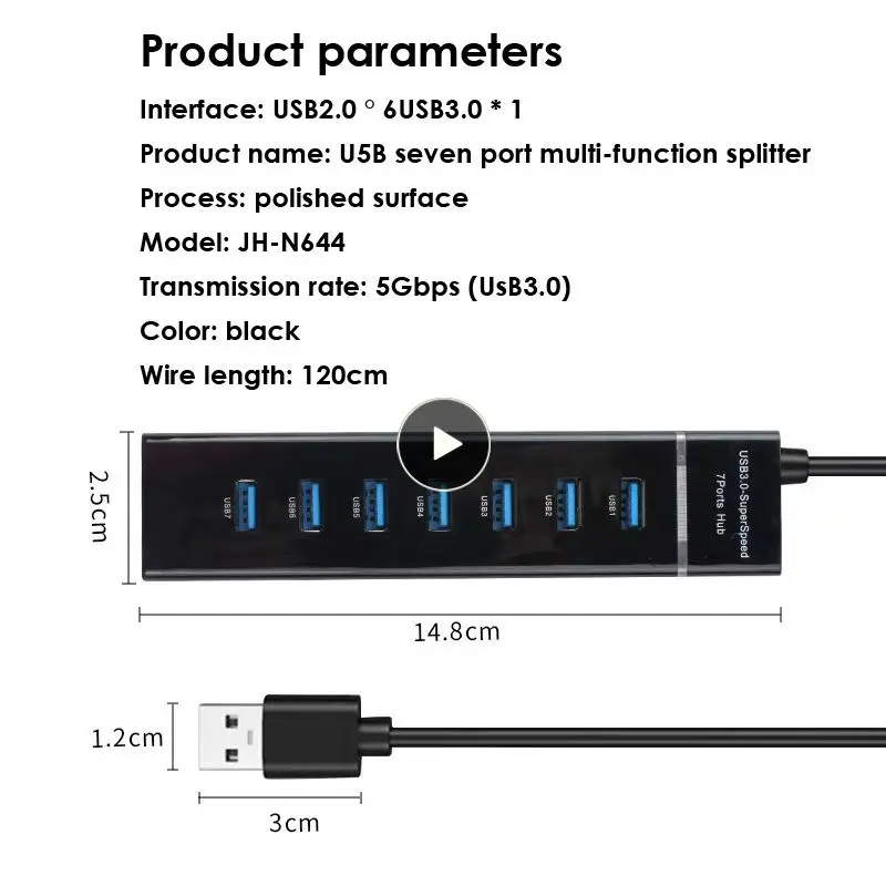 

5 Гбит/с Usb-разветвитель, Usb-адаптер питания, Высокоскоростной 7-портовый Usb-адаптер, станция, аксессуары для ПК, зарядный порт, док-станция