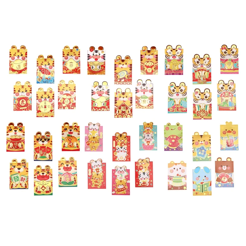 Красные конверты с мультяшным тигром 36 шт. красные на новый год 2022 свадьбу