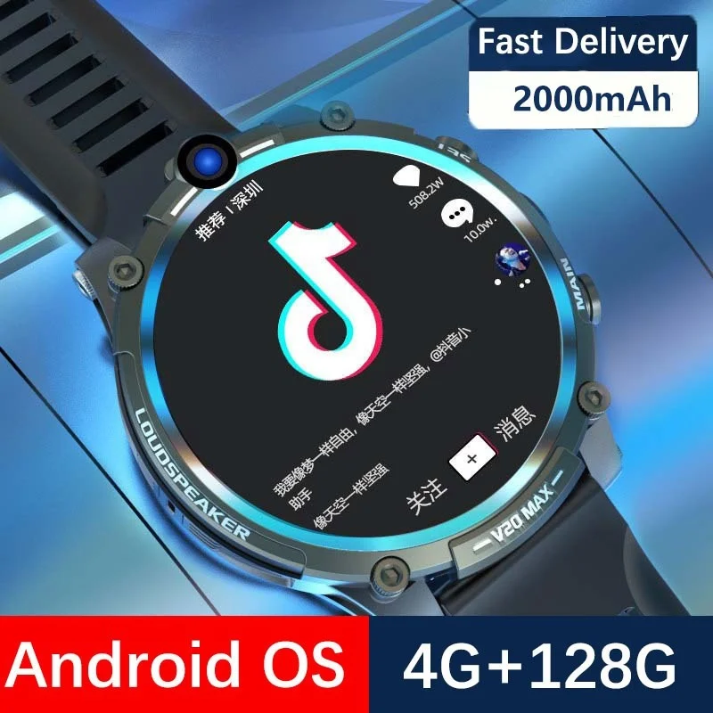 

4G Netcom Round Screen V20MAX Men Women 128G Smart Watch Android OS Download App Game Video SIM Call HeartRate Camera For Xiaomi