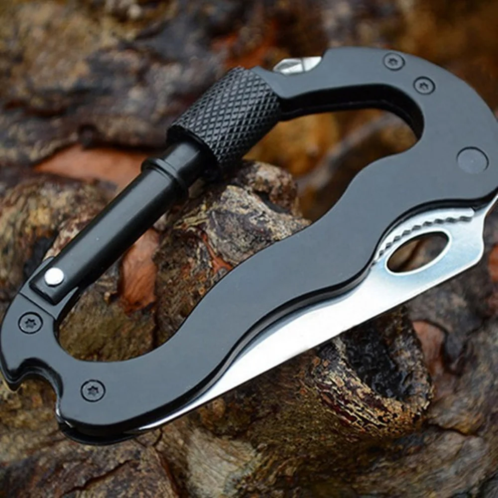 Tactical Stainless Steel Mini Knife Carabiner Folding Pocket Portable Outdoor Pocket Military Knife EDC Multifunction