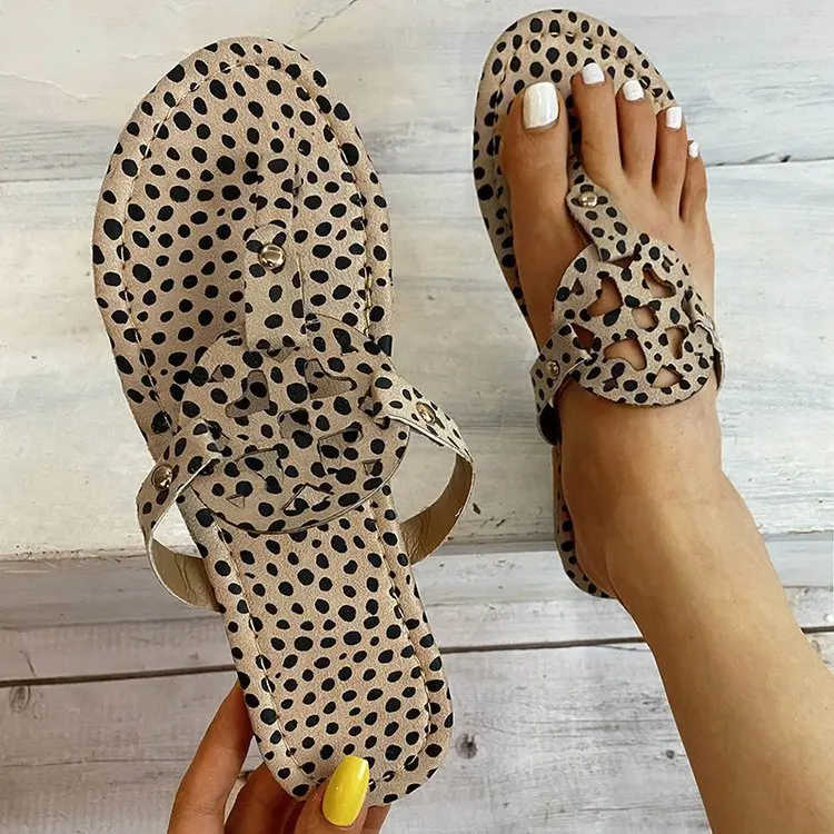 

2022 New Summer Beautiful Women Beach Sandals Shoe Fashion Flat Shoes Ladies Women's Leopard Print Slippers Open Toe Sexy Shoes