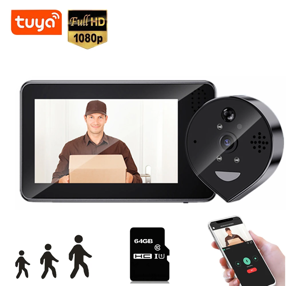 

Tuya smart WiFi door bell With 1080P/120°Camera hd video peephole for door 4.3" LCD screen 24H PIR Movement Detection Eye