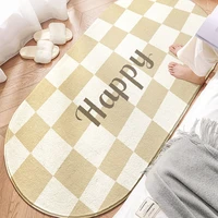 bedroom carpet modern simple style plaid long strip oval lamb fleece polyester breathable non slip mat machine washable rug