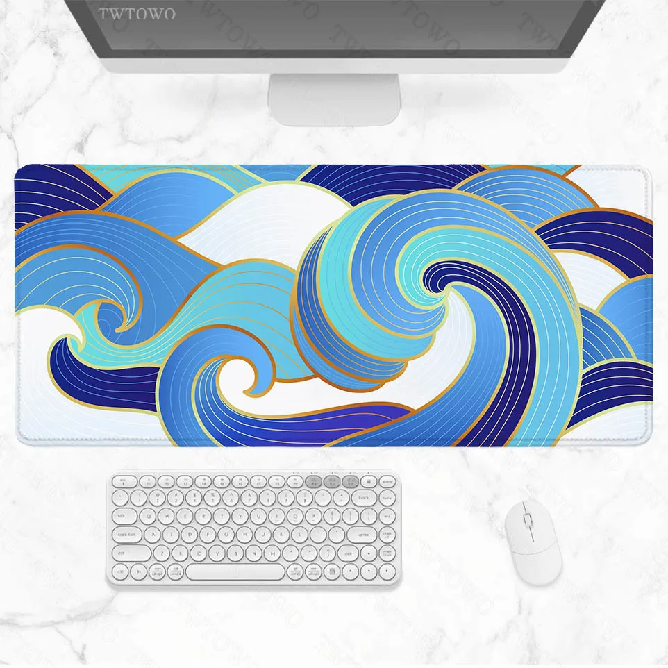 

Gold Blue Great Waves Mouse Pad Gamer XL New Large Mousepad XXL Desk Mats Playmat Natural Rubber Carpet Soft Office PC Mice Pad