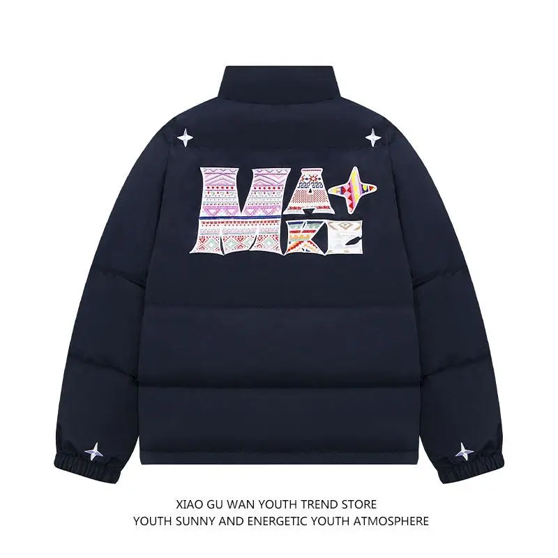 Xiaoguwan American High Street Three-Dimensional Letter Cotton-Padded Coat for Men and Women Winter National Fashion Loose Al...