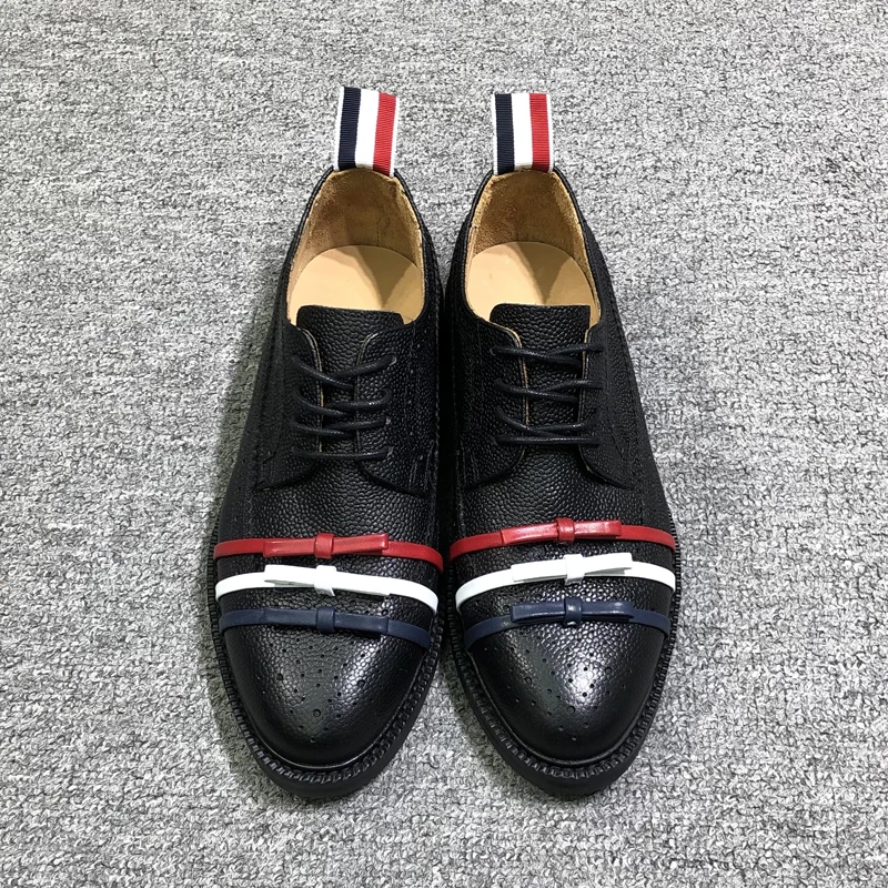 TB THOM Women's Shoes 2023 Korean Fashion Genuine Leather Shoes RWB Stripes Ribbons Female Sneakers  Formal Office Lady Shoes
