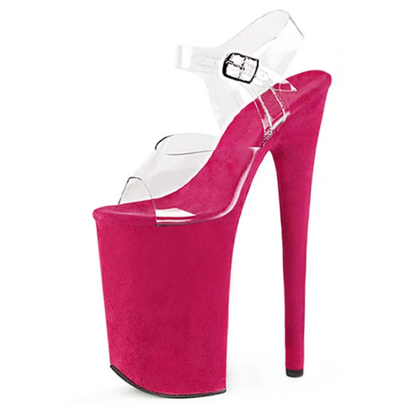 

Женские туфли на платформе 10 дюймов, пикантные сандалии на высоком каблуке 26 см, прозрачные босоножки, обувь для ночного клуба, для танцев на шесте, розово-красные