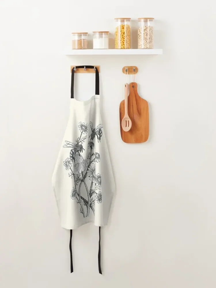 Фартук с пчелами и ромашкой на белом фоне женская домашняя одежда