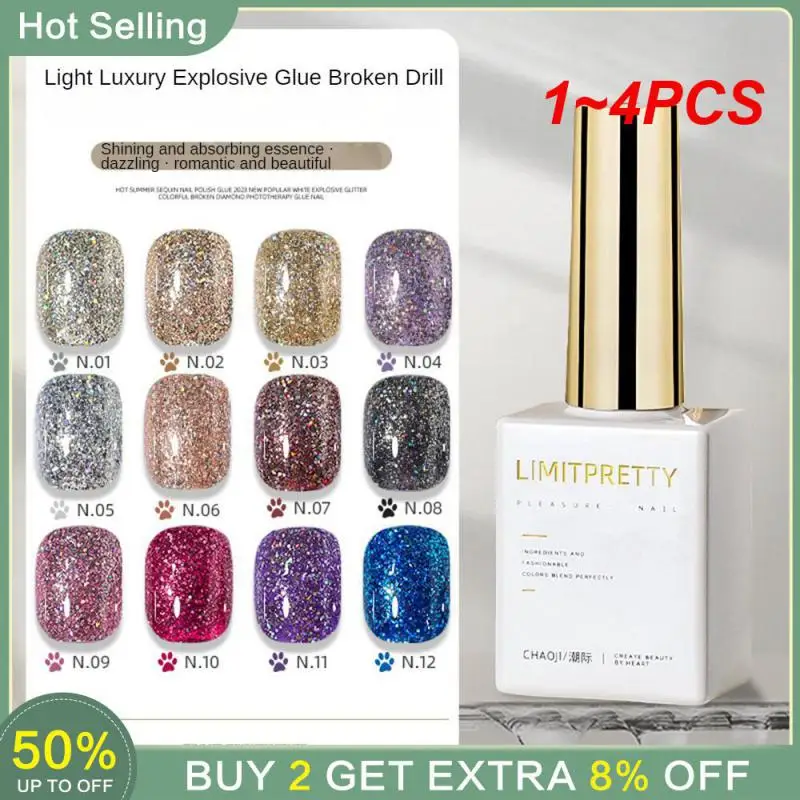 

1~4PCS Nail Polish Not Easy To Fade 15ml Sequin Glue Nail Art Art Glue Does Not Hurt Nails Selected 12 Colors Phototherapy Glue