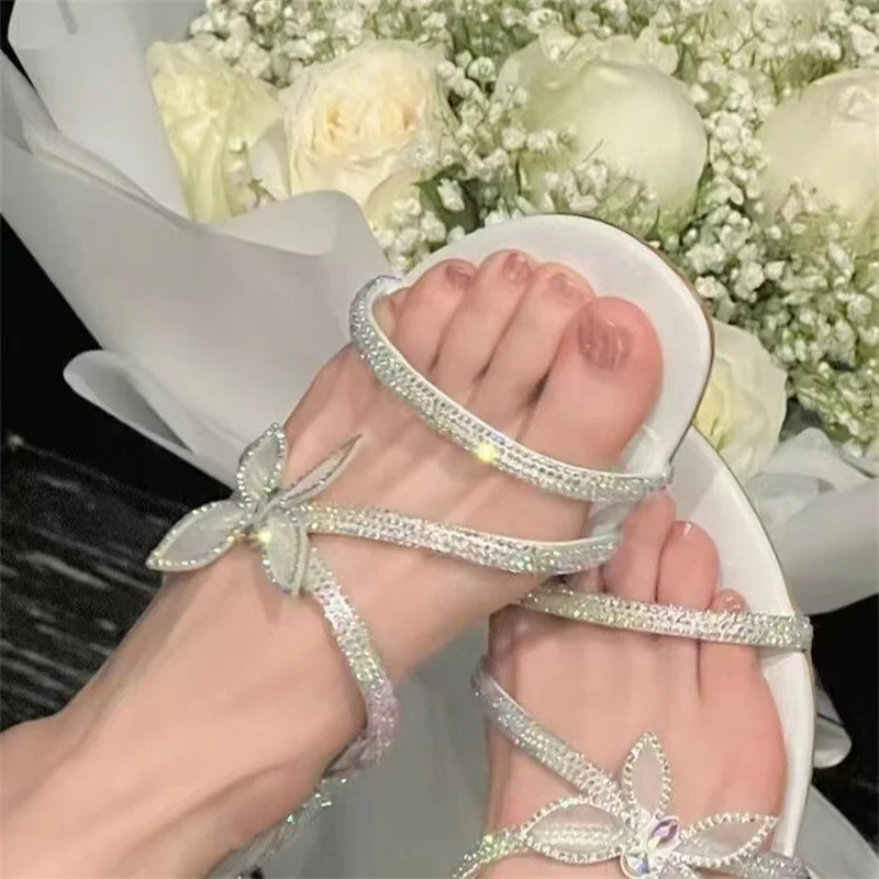 Light Luxury Rhinestone Bowknot Pumps 2023 Spring Summer New Women's Super High-Heeled Brand Round Head Sequin Stiletto Sandals