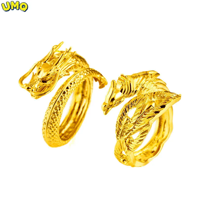

Ювелирное изделие с драконом и Фениксом, кольцо из чистого 24-каратного золота для мужчин и женщин, для влюбленных в этническом стиле, ювелир...