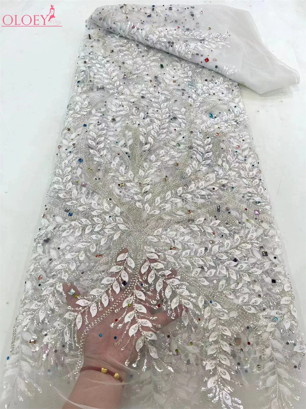 

Fashion Elegant French Embroidery Beaded Lace Fabric African Nigerian With Sequins Fabric For Wedding Dress