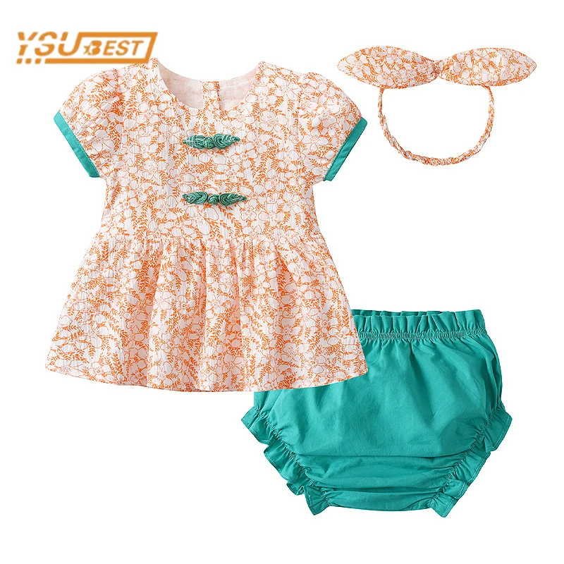 

Summer Kids Baby Girls Dress Kids Girls Printing Short Sleeve Dress + Shorts 3Pcs 0-4Yrs Kids Baby Girls Dress Children Clothes