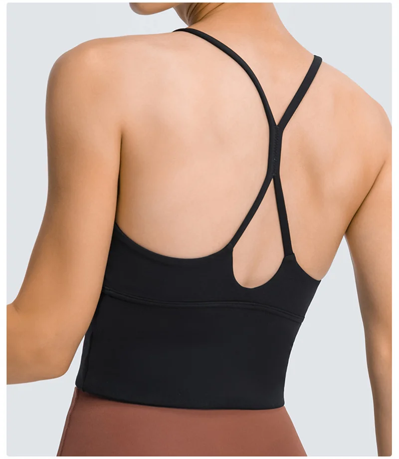 

Solid Color Luluwomen Fitness Bra Sexy Gym Sports Bra Plus Size Tank Top Yoga Spaghetti Strap Cross Back Beauty Strap Chest Pad