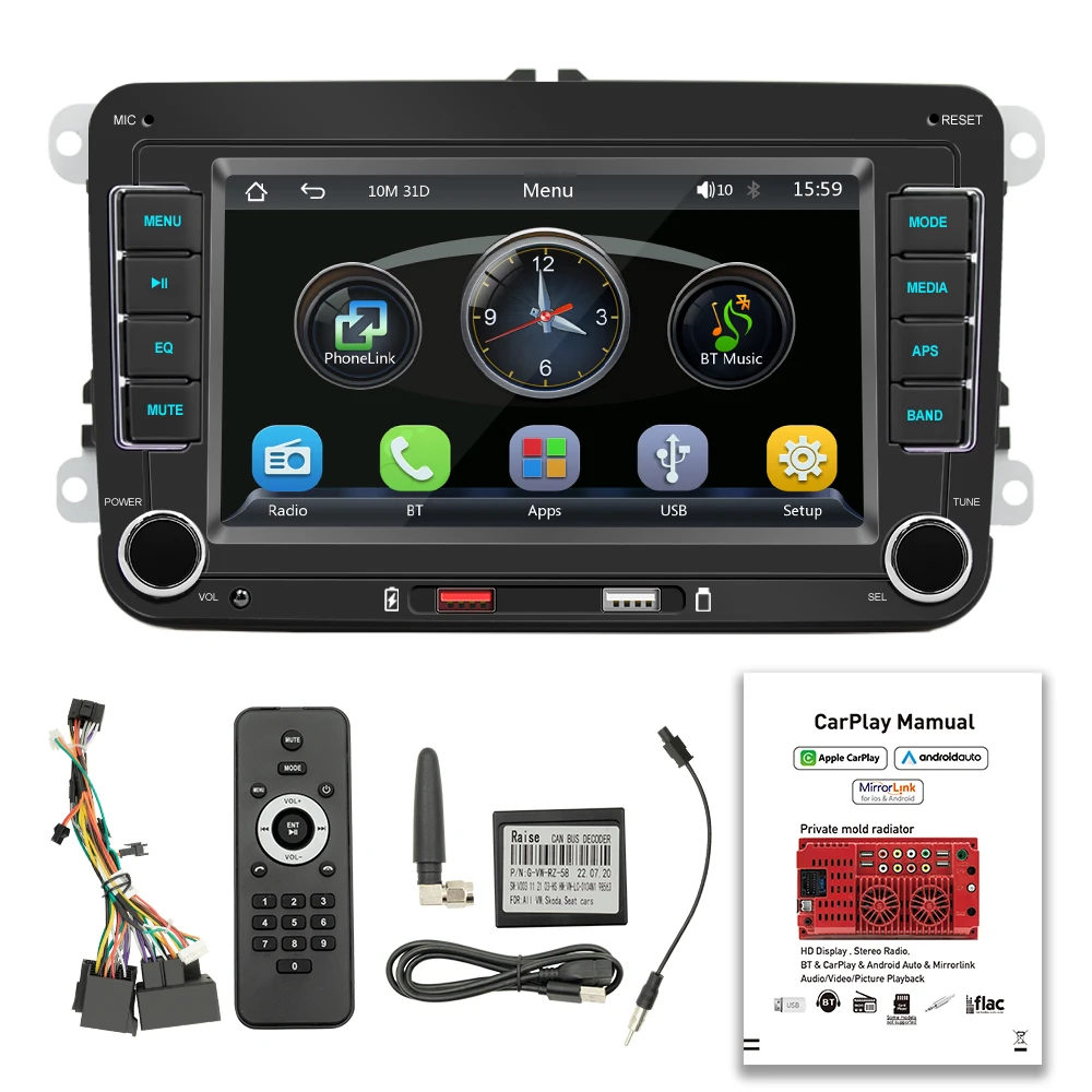7-дюймовый автомобильный стерео MP5 плеер Touchcreen BT AM/FM радиоприемник с Android Авто Carplay Поддержка громкой связи USB зарядка