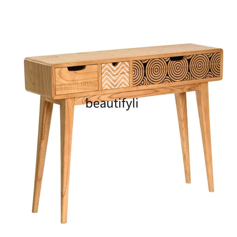 

zq Solid Wood Cabinet Strips Nordic Home Entry Side Cabinet Modern Minimalist a Long Narrow Table Narrow Table Console