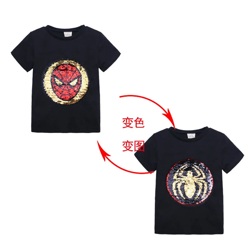 Summer Baby Clothing Girls Boys T-Shirts 1pcs Magic Sequin Change graph Reversible Cotton Casual Fashion T Shirt Kids Tops Tee - купить по