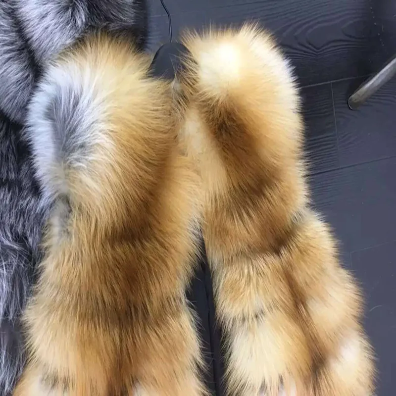 90cm long real fox fur vest luxury gilet waistcoat elegant fashion winter women's natural fox fur jacket