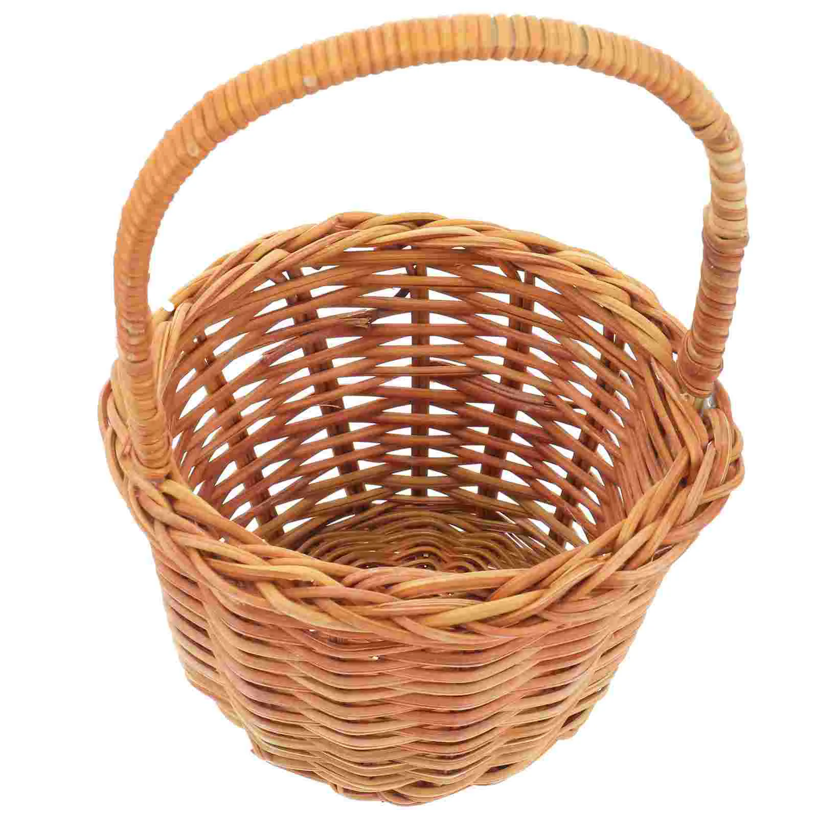 

Woven Basket with Handle Small Handwoven Basket Flower Pot Egg Fruit Picking Bin for Kids Birthday Party Prop 8x5cm