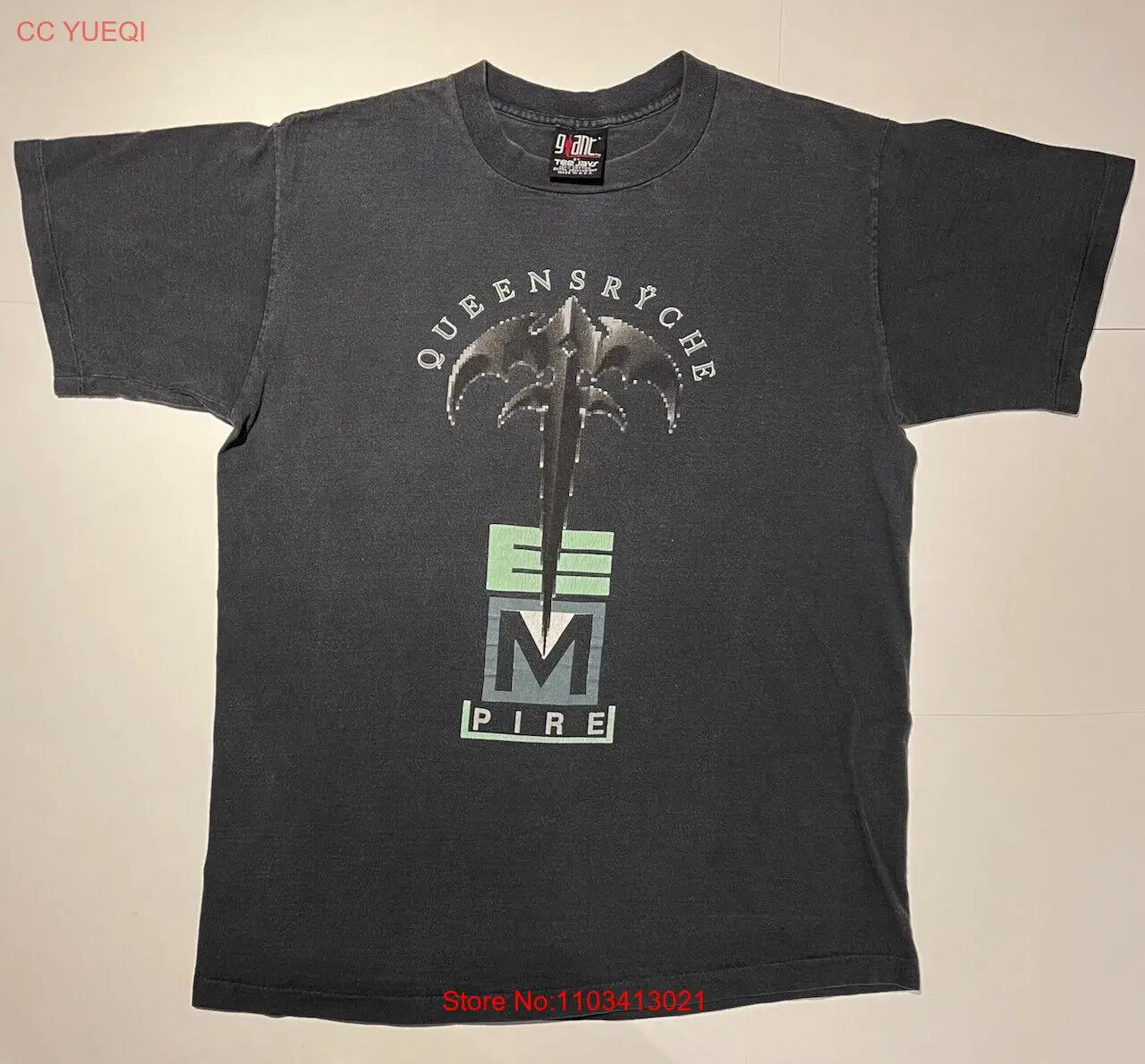 Винтажная большая черная футболка Queensrÿche 1990 Empire Tour