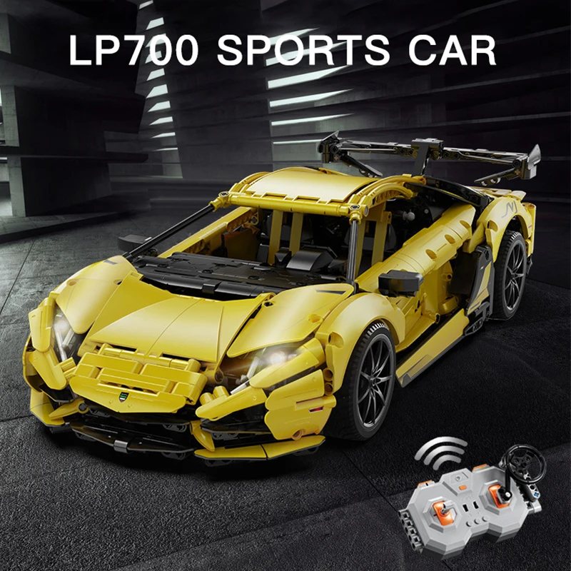 

Technical RC Supercar MOC LP700 Yellow Sport Car Electric Remote Control Vehicle Model 1805PCS Building Blocks Bricks Toy Gifts