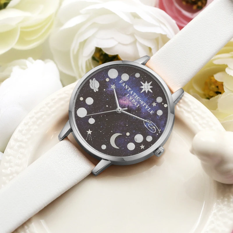 

SMVPRomantic Moon Stars Dial Watch Fashion Women Lady Leather Quartz Watch for Women Casual Wristwatch Reloj Mujer Montre Femme