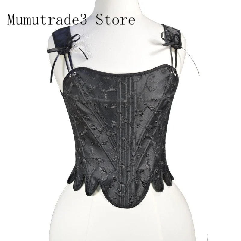 

Women's French Tank Top To Wear Out Sexy Shoulder Strap Corset Lace Up Women Staghorn Embossed Jacquard Camisole Bustier