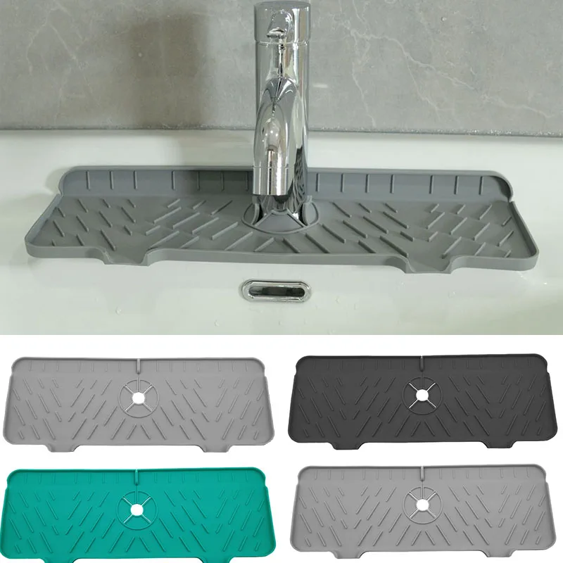 

Silicone Wraparound Faucet Countertop Protection Absorbent Draining Mat Sink Splash Guard Water Catcher Drying Pads for Kitchen