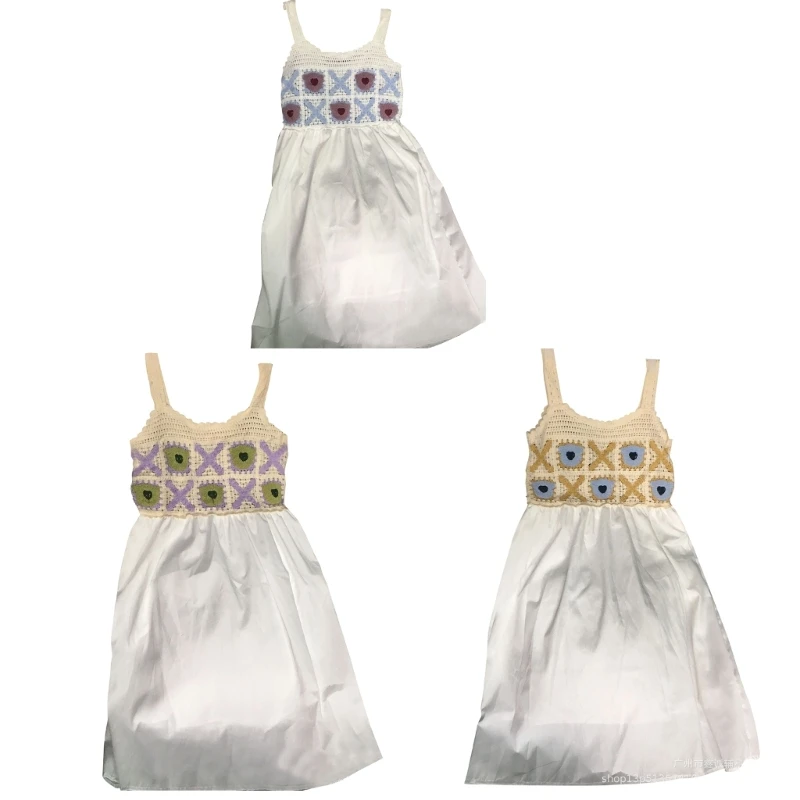 

Women's Beach Crochet Midi Dress Solid Color Summer Spaghetti Strap Long Dress