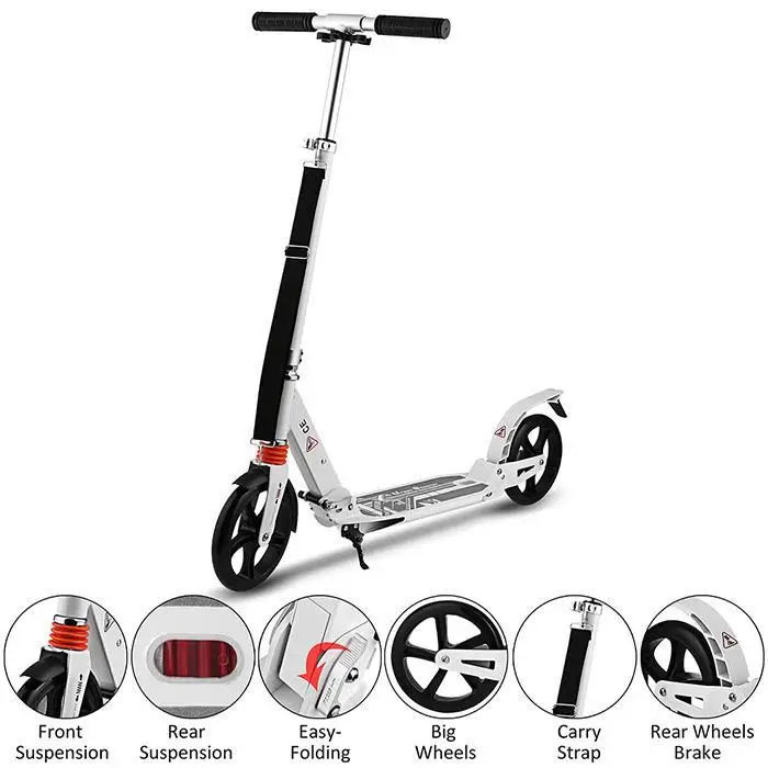 

Adult Teenager Foldable Kick Scooter 2-Wheel Adjustable T-Handlebar Foot Scooter Outdoor Sports Portable Scooters Skateboard