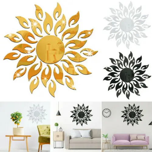 

3D Mirror Sun Wall Sticker Art Removable Acrylic Mural Decal Home Room DIY Decor