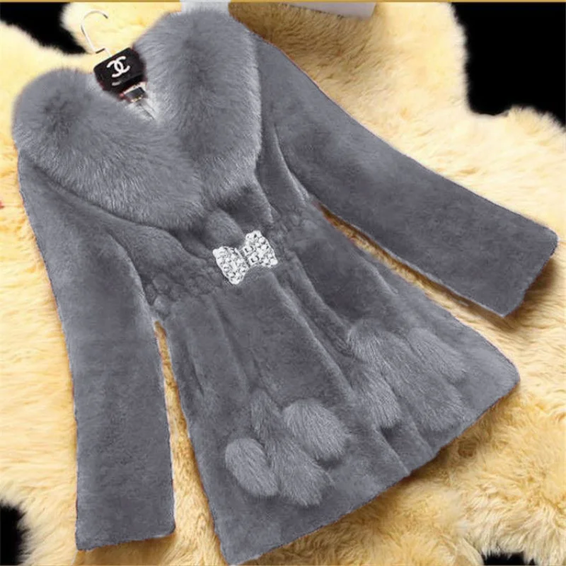 Faux Fur Coat Women's Winter New Style Imitation Rabbit Hair Medium Long Korean Version Imitation Fox Fur Collar Slim Fit
