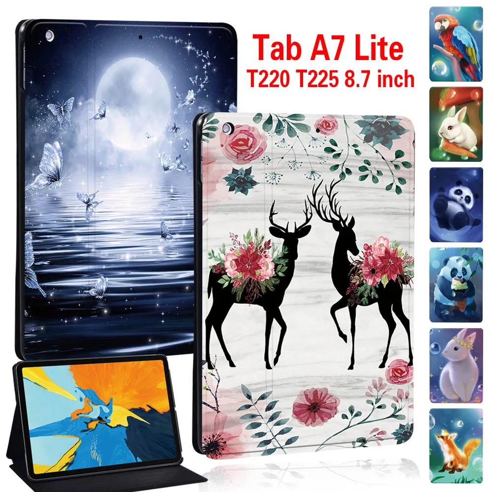 

Folio Tablet Case for Samsung Galaxy Tab A7 lite 8.7" T220 T225 Animal&Deer Pattern Funda Protective Shell Cover+Stylus