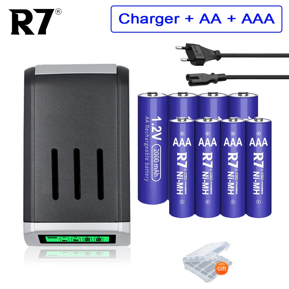 

R7 2000mAh 1.2V AA Rechargeable Battery+800mAh 1.2V AAA Battery Ni-MH Rechargeable AA AAA Batteries for Camera Toys