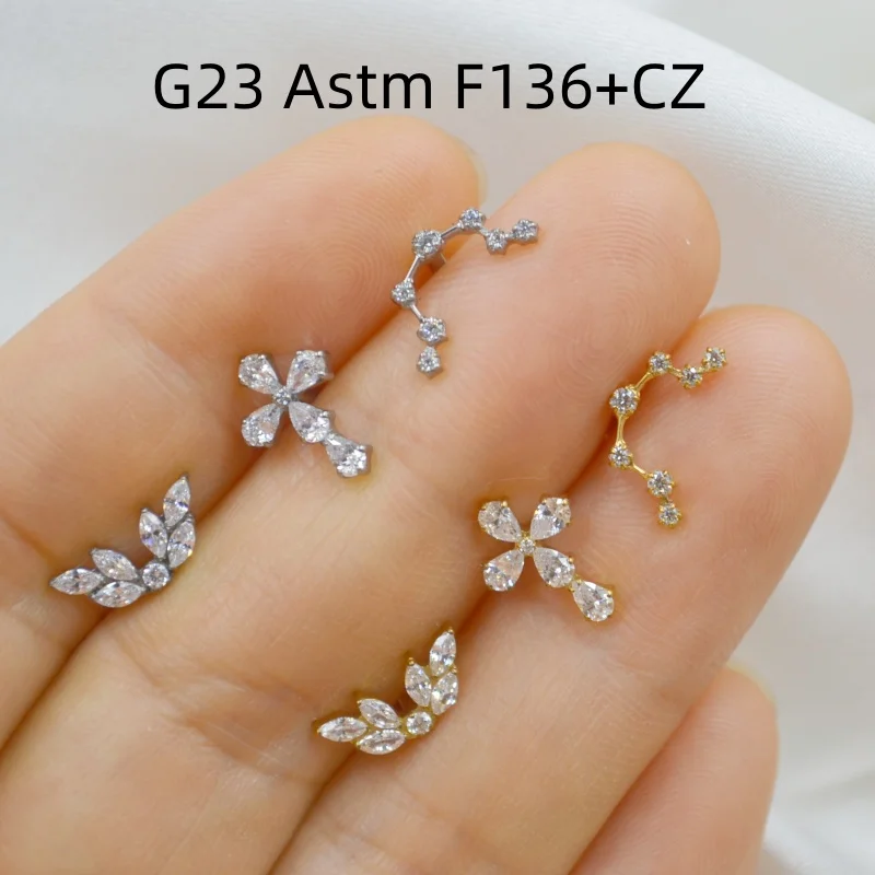 Фото LOT10pcs украшения для тела G23 Титан Astm F136 CZ губная губа кольцо пирсинг губ уха спираль бар ювелирные изделия для пирсинга №2