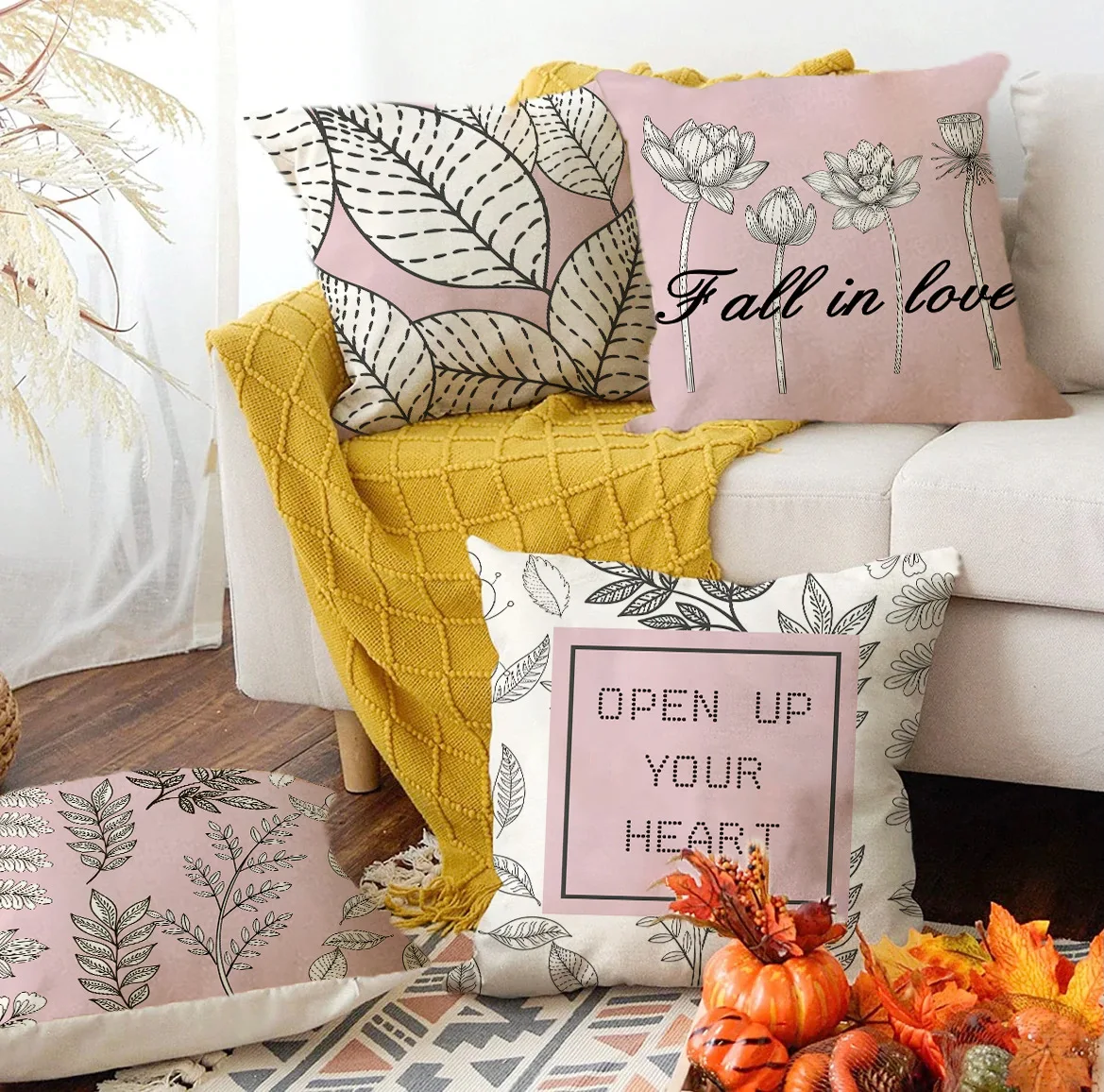 

Home Decoration Pink Plant Leaf Flower Print Pillowcase Home Car Sofa Office Pillowcase Cushion Cover funda de almohada