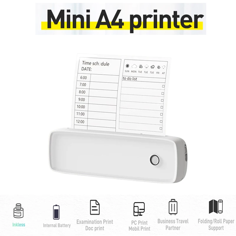 

Мини-Термопринтер для бумаги А4, 203dpi, Bluetooth, 2600 мА · ч