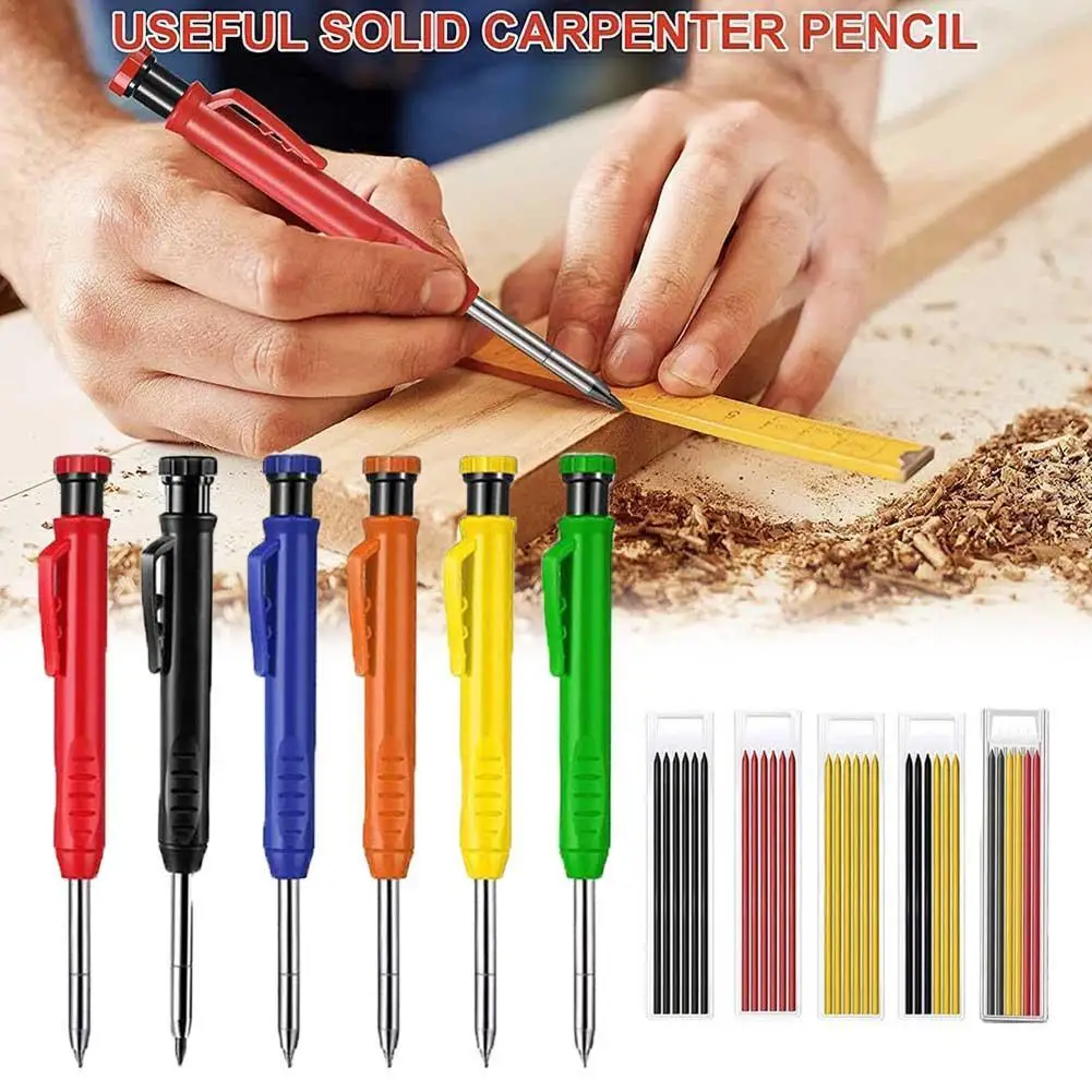 

Mechanical Carpenter Pencils Set Built-In Sharpener With 6 Refill Marking Tool For Carpenter Scriber Construction Woodworking