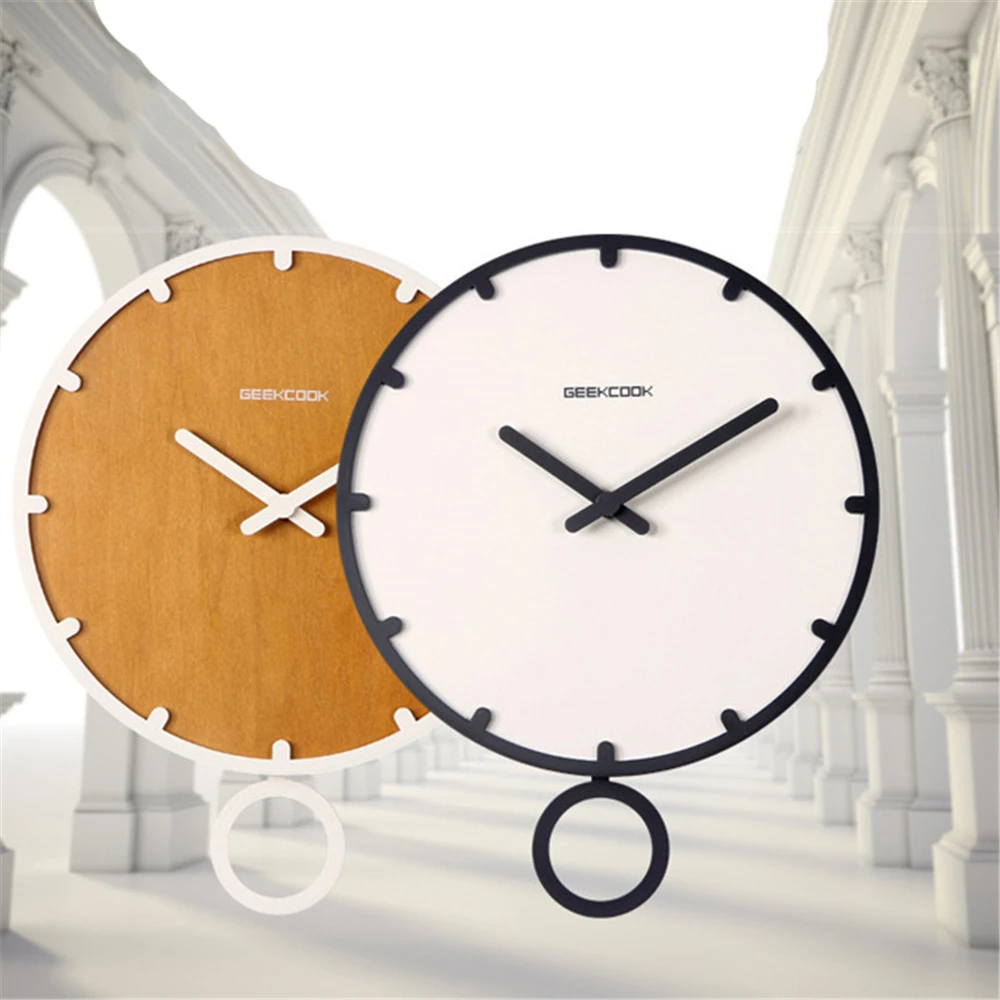 

30 см простые северные часы деревянные часы не тикают висящие часы круглые бесшумные кварцевые часы с качающимся декором для дома настенные ...