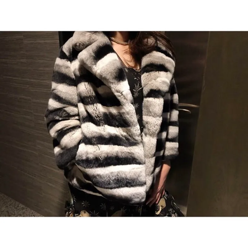 Full Pelt Real Chinchilla Rex Rabbit Fur Coat Genuine Fur Jacket Winter Womens Outerwear Coats