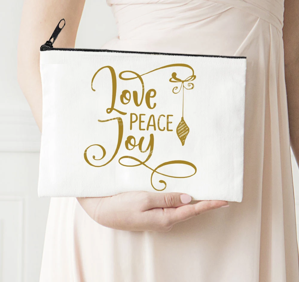 

Christmas Day Cosmetic Bag Print Pencil Pouch Cute Love Peace Joy Make Up Bag Merry Christmas Fashion Makeup Bags Canvas