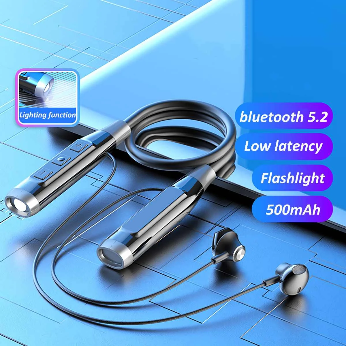 

BT-35 Flashlight Wireless bluetooth Earphones Magnetic Sports Running Headset Waterproof Sport Earbuds Noise reduction TF Card