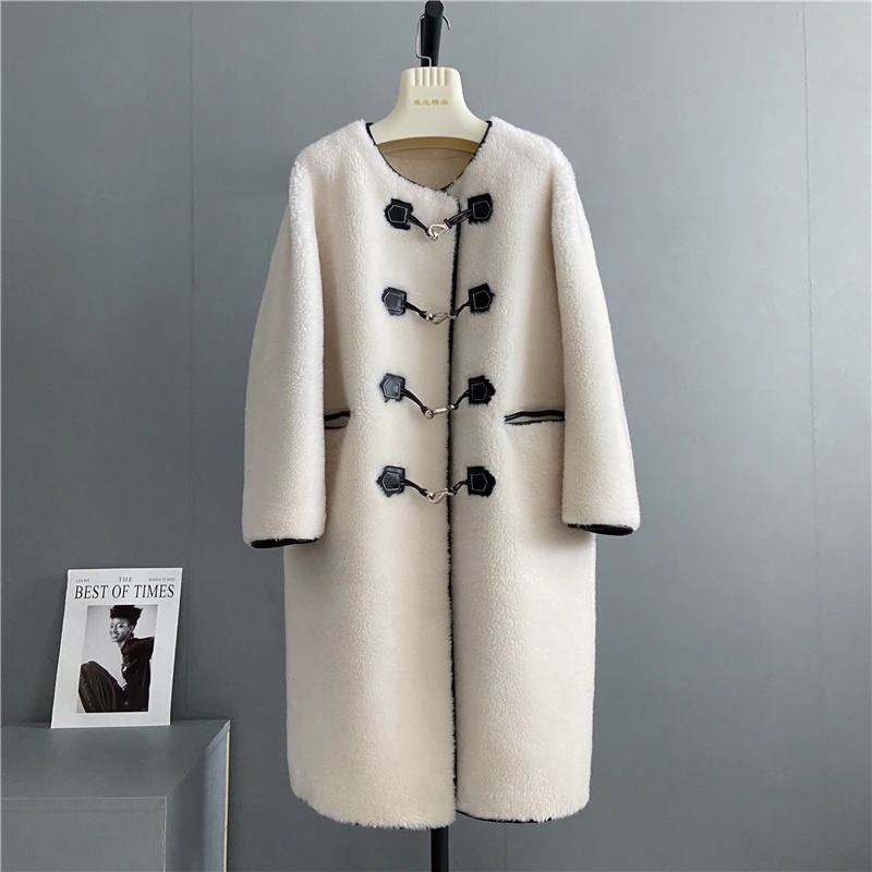 Fashion High Street Loosen Sheep Shearing Jacket Winter Warm Wool Fur Coat Women Korean Fur Coats Female Mid-length Fur Jacket